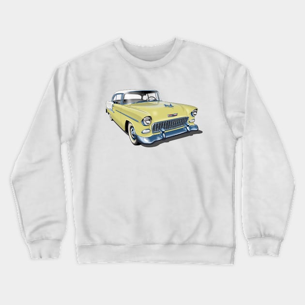 1955 Chevrolet in yellow Crewneck Sweatshirt by candcretro